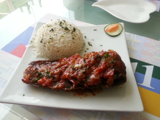 Rice + Grilled Catfish in Hot Tomato Sauce